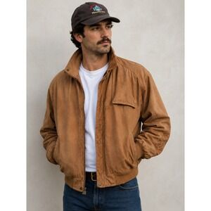 Vintage Marlboro Jacket Tan Leather Bomber Map Lining Distressed L